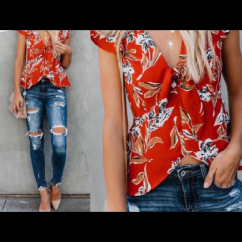 Red Floral Top